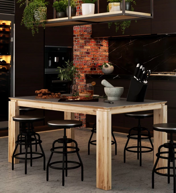 Stół dębowy 20 rozsuwany / konglomerat kwarcowy DEKTON