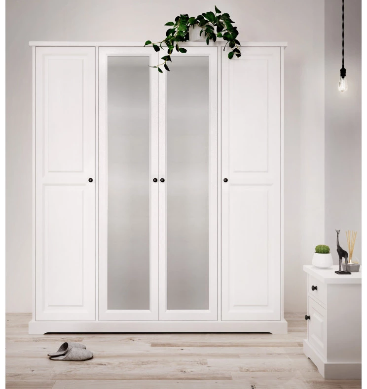 Biała szafa drewniana Parma 05 z lustrem 4d