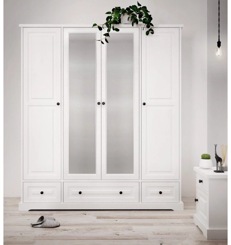 Biała szafa drewniana Parma 10 z lustrem 4d+3s
