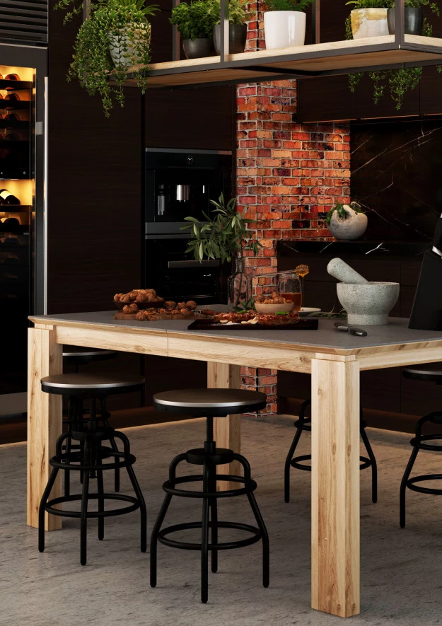 Stół dębowy 20 rozsuwany / konglomerat kwarcowy DEKTON