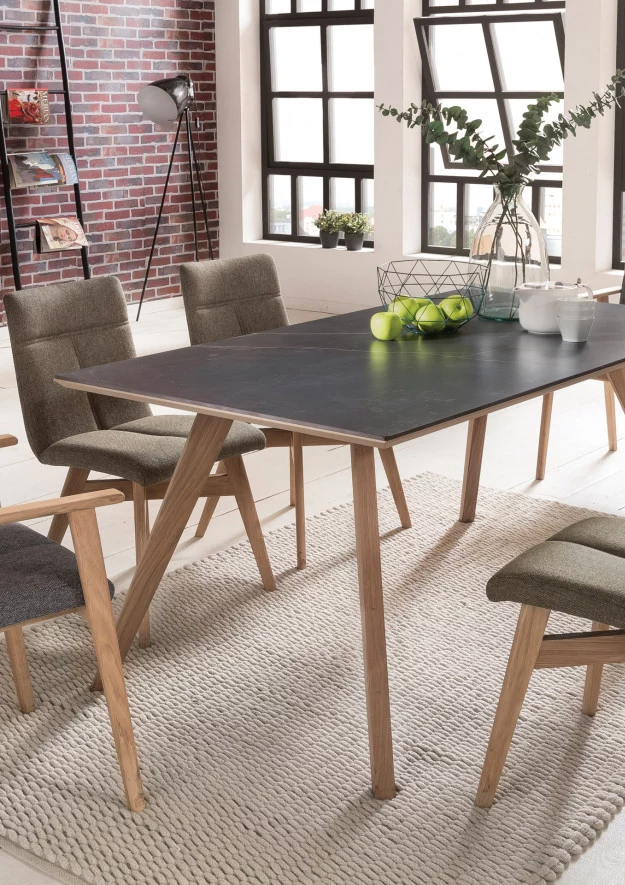 Stół dębowy 21 / blat konglomerat kwarcowy DEKTON