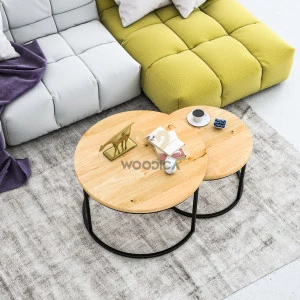 KOMPLET okrągłych stolików kawowych dębowych Ław03 Ø58+Ø75