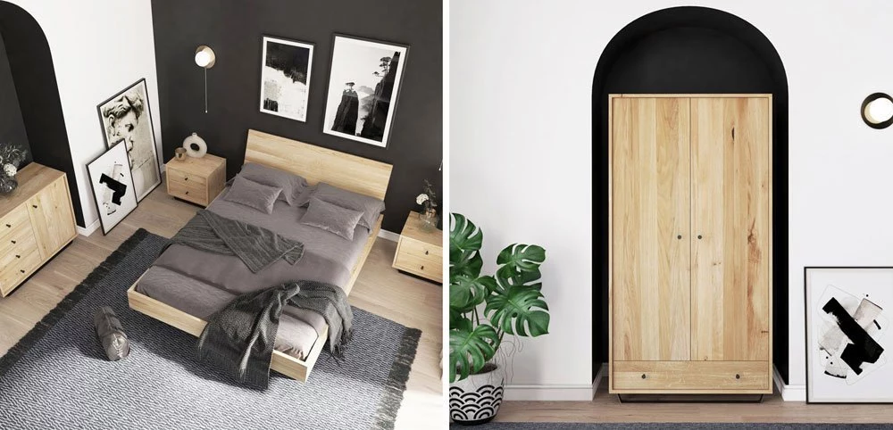 Meble dębowe Steel nowoczesne szafy komody łóżka dębowe na metalowych nogach