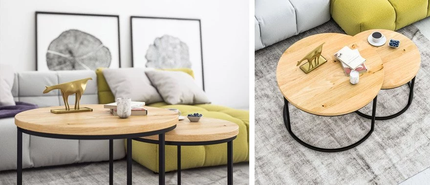 Stolik kawowy dębowy na metalowych nogach