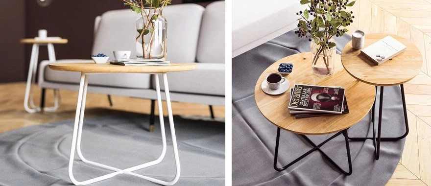 Stolik kawowy dębowy na metalowych nogach