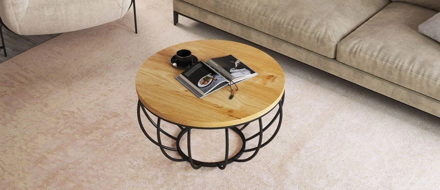 Stolik kawowy dębowy na metalowych nogach