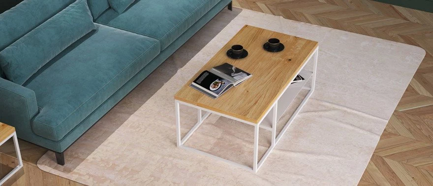 Stolik kawowy dębowy na metalowych nogach