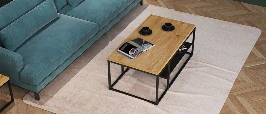 Stolik kawowy dębowy na metalowych nogach