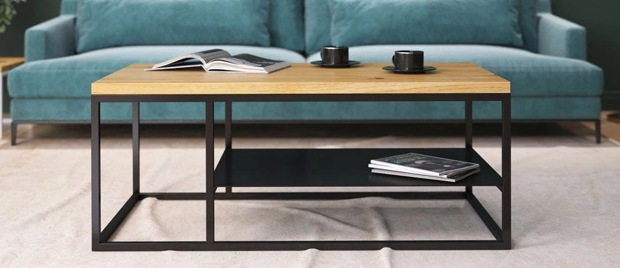 Stolik kawowy dębowy na metalowych nogach