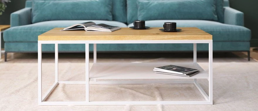 Stolik kawowy dębowy na metalowych nogach