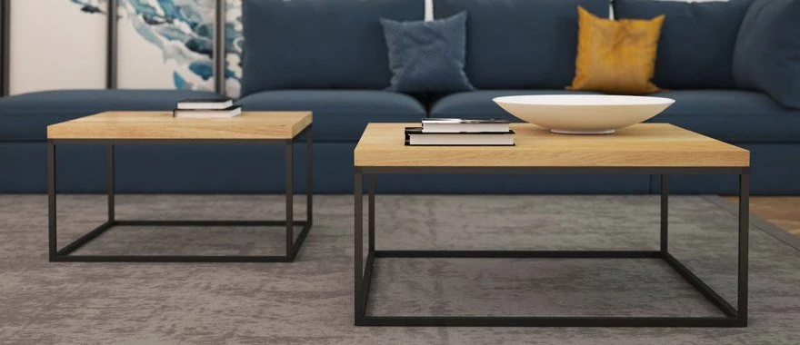 Stolik kawowy dębowy na metalowych nogach