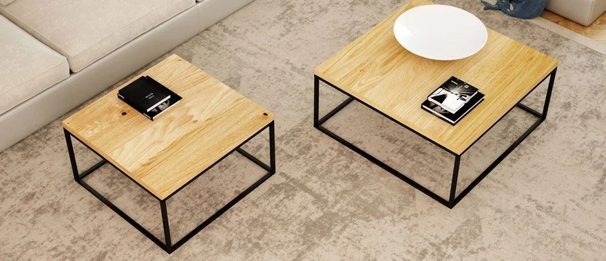 Stolik kawowy dębowy na metalowych nogach