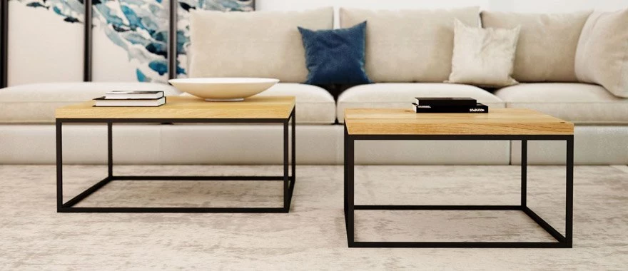 Stolik kawowy dębowy na metalowych nogach